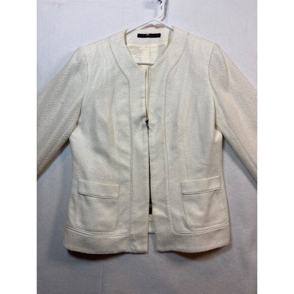 Perry Ellis Womens Textured Cream Blazer Jacket Size 8 - Picture 2 of 13